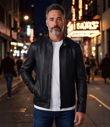 Mens Leather Black Racing Biker Jacket - Legar