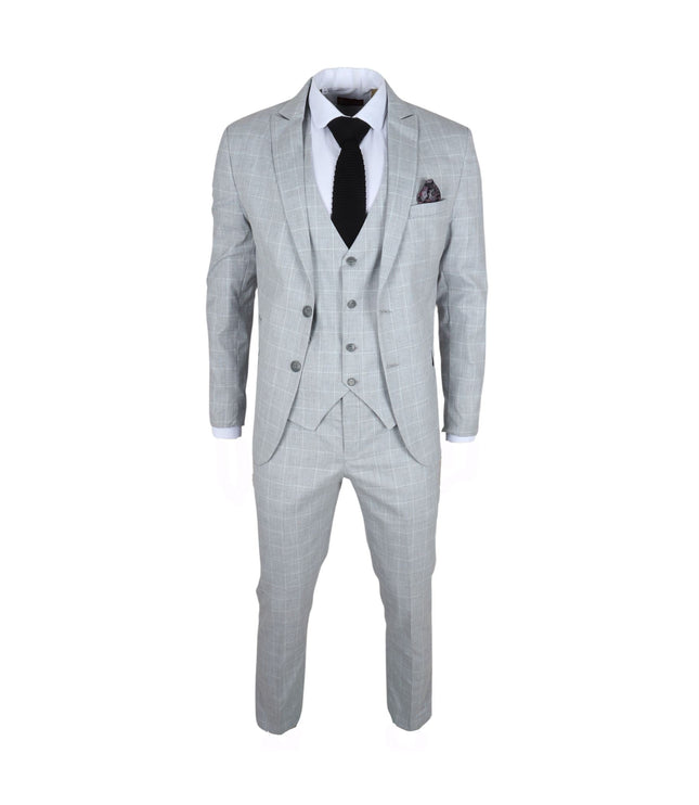 Men's Grey Checked 3 Piece Suit Tailored Fit