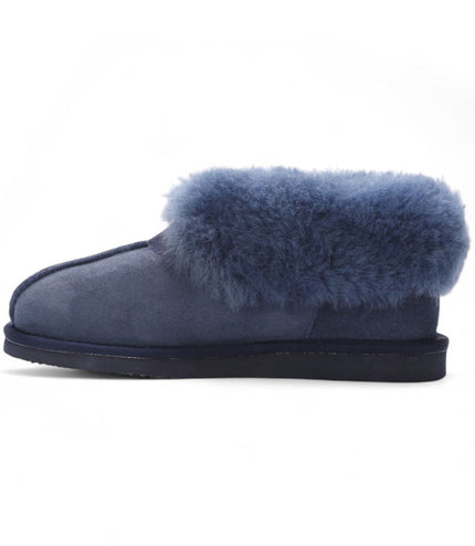 Women's Sheepskin Suede Ankle Navy Slip-On Bootie Winter - Glacier