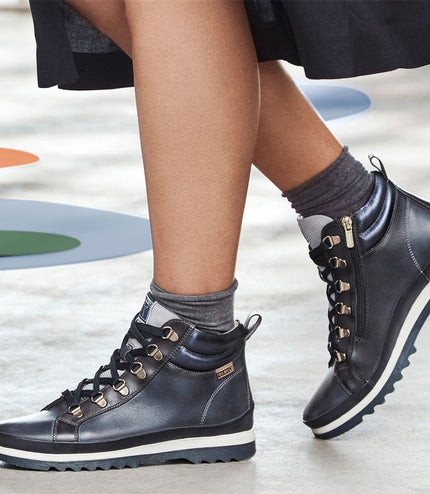 Pikolinos Women's Blue Leather Ankle Trainers Boots - Vigo