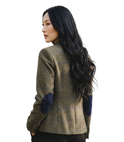 Women's Olive Tailored Check Tweed Blazer Formal Jacket - TPSTZ-7