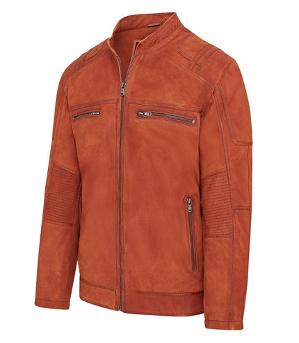 Mens Buff Leather CafÃ© Racer Biker Jacket - Jinan - Tan