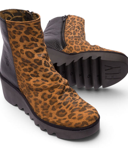 Fly London Women’s Black Tan Suede Leather Wedge Heel Platform Ankle Boots - BAAN538