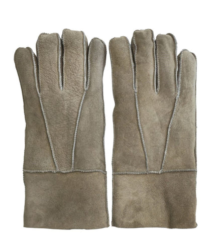Infinity Leather Unisex Stone Sheepskin Suede Gloves with Roll Up/Down Cuff