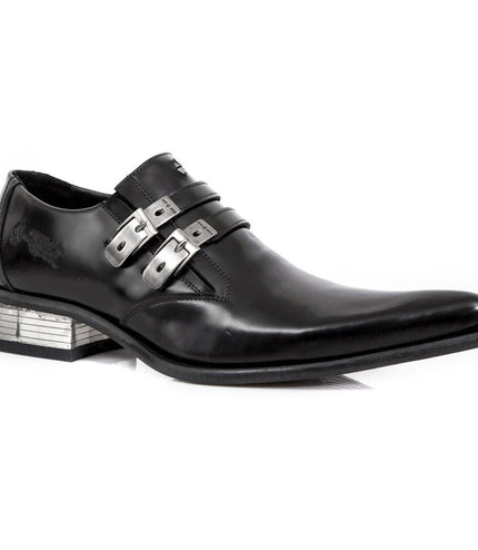 New Rock Black Leather Buckled Newman Shoes- M-2246-S14