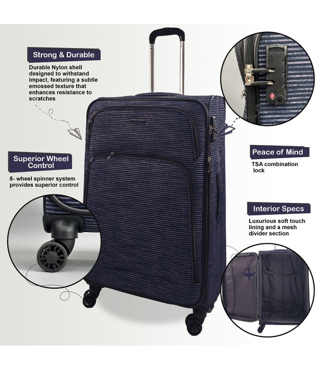 Ashbourne Medium Soft Shell Suitcase in Lines
