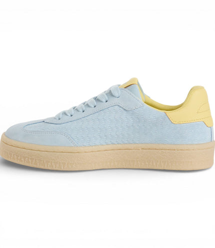 Tamaris Women's Blue Leather Yellow Stripes Trainers Sneaker Shoes