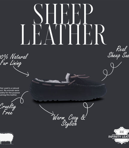 Women's Black Genuine Sheepskin Moccasin Winter Slippers - Aspen