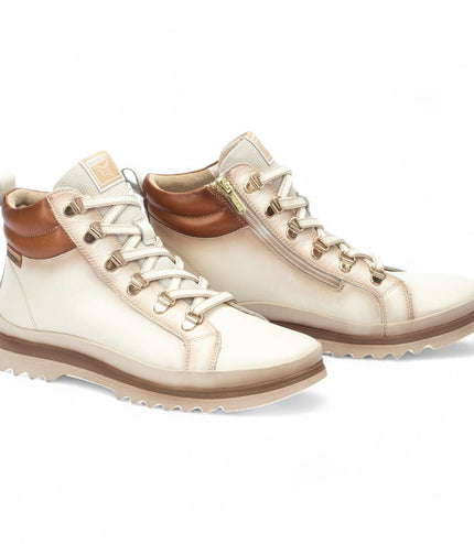 Pikolinos Women's Nata White Leather Ankle Trainers Boots - Vigo