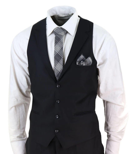 New Mens 3 Piece Suit Plain Black Classic Tailored Fit Smart Casual 1920s Formal