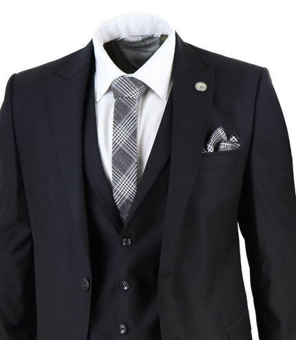 New Mens 3 Piece Suit Plain Black Classic Tailored Fit Smart Casual 1920s Formal