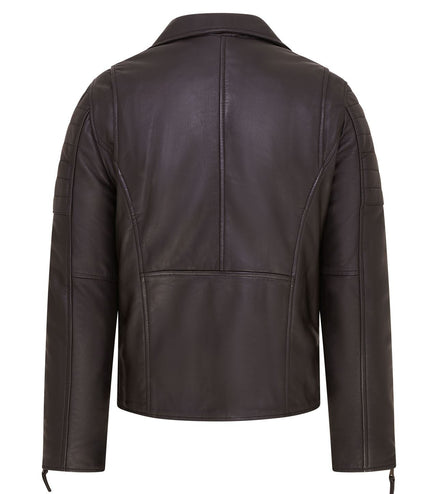 Mens Slim Fit Brando Style Double Cross Zip 100% Leather Biker Jacket - Black