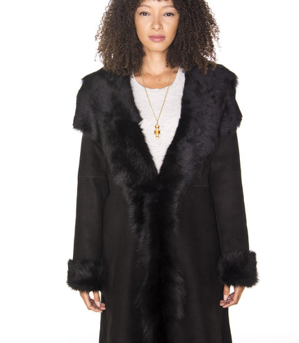 Womens Toscana Sheepskin Suede Trench Coat-Tbilisi - Navy