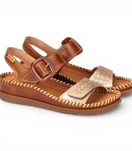 Pikolinos Women's Brown Leather Lightweight Summer Wedge Sandals - Cadaques