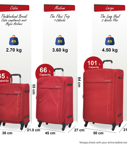 Clevedon Set of 3 Soft Shell Suitcase in Red