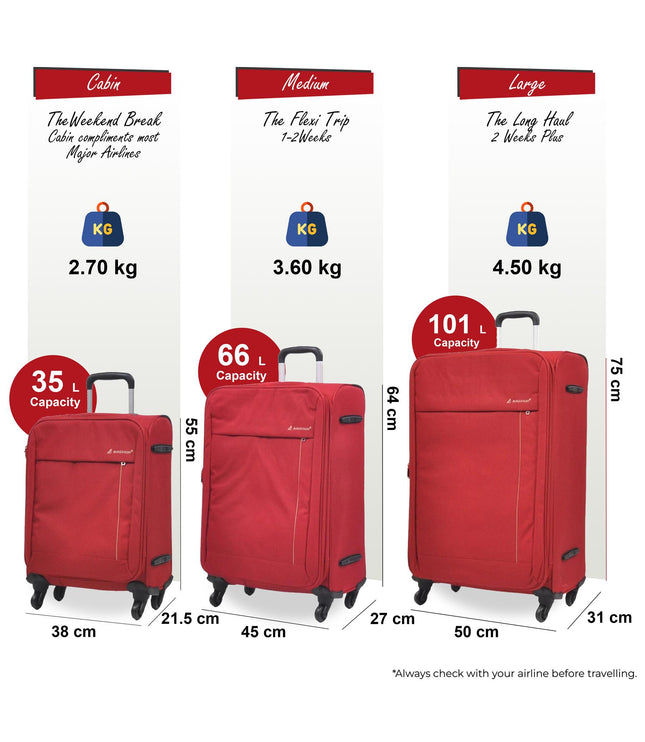 Clevedon Set of 3 Soft Shell Suitcase in Red