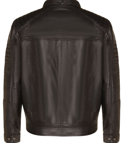 Mens Black Leather Quilted Biker Jacket - Paris