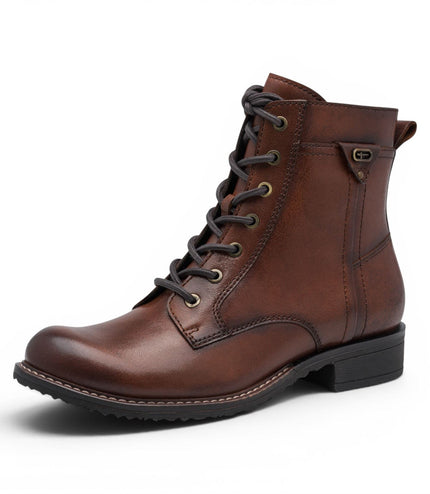 Tamaris Women's Brown Leather Lace-Up Combat Boots - 25224-47