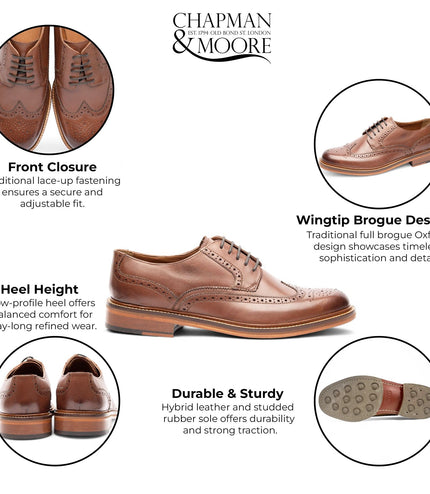 Chapman & Moore Men's Brown Leather Derby Brogue Oxford Dress Shoes