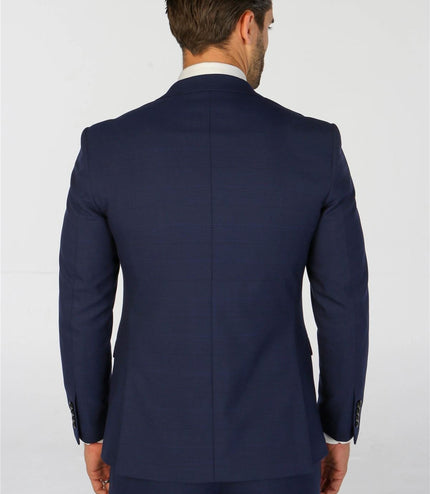Men's Navy Checked 3 Piece Suit Tailored Fit Suit Formal Wedding