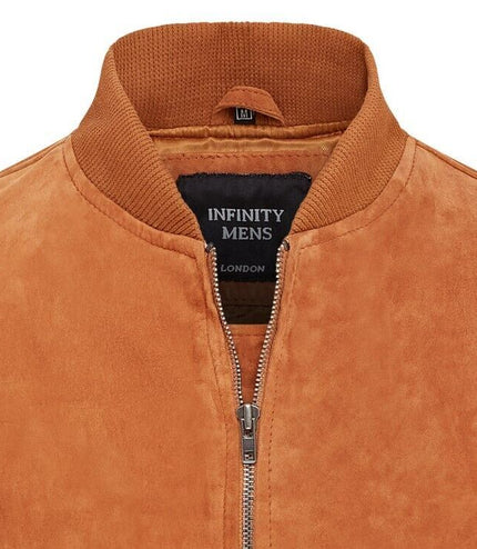 Mens Soft Goat Suede MA-1 Varsity Bomber Jacket  - Dalian - Tan