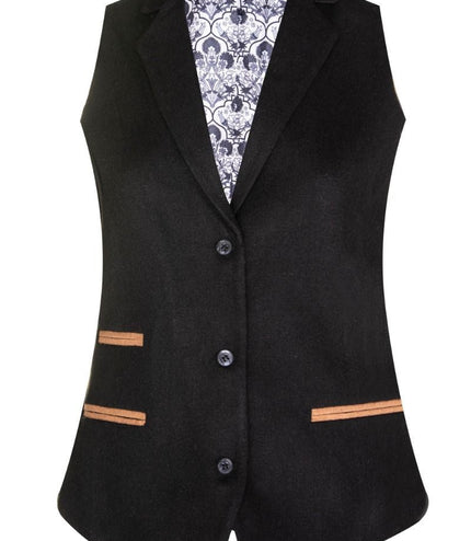 Womens 1920s Black Wool Classic Retro Vintage Waistcoat