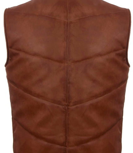 Mens Classic Leather Puffer Waistcoat-Nottingham - Tan