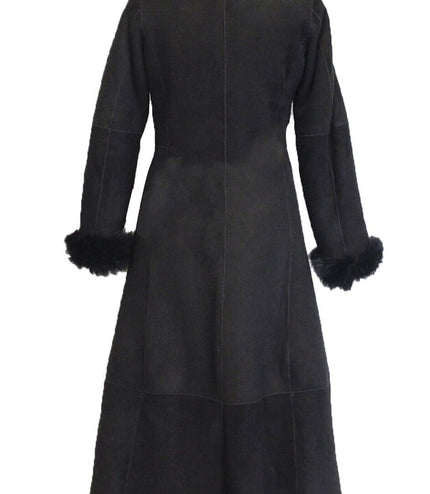 Womens Black Suede Toscana Sheepskin Hooded Trench Coat-Rushden