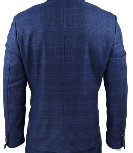 Mens 3 Piece Blue Birdseye Check Classic Suit