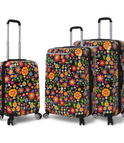 Ballina Set of 3 Hard Shell Suitcase in Black Flower