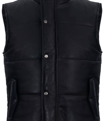 Mens Classic Leather Puffer Waistcoat-Nottingham - Black