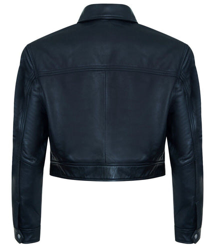 Womens Black Cropped Biker Leather Jacket - Dubai