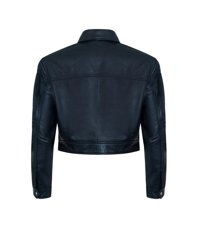 Womens Black Cropped Biker Leather Jacket - Dubai