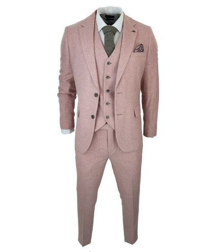 Men's Pink Tweed 3 Piece Wool Suit