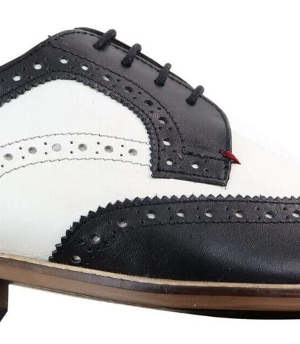 Mens Classic Oxford Brogue Gatsby Shoes In Black/White Leather