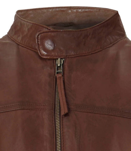 Men's Classic Fitted Leather Biker Jacket-Austin - Brown