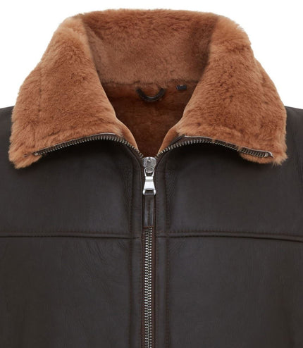 Men's Sheepskin Leather Gilet Aviator B3 Shearling Bomber Vest Waistcoat - Ginger Brown