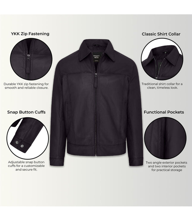 Mens Retro 100% Nappa Leather Harington Biker Jacket - Black