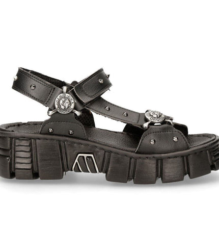 New Rock Black Vegan Leather Sandals-BIOS120-V1