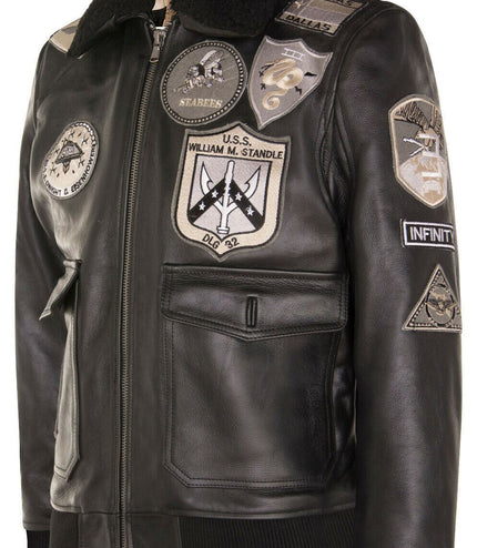 Mens A2 Top Gun Leather Bomber Jacket-Camborne - True Black