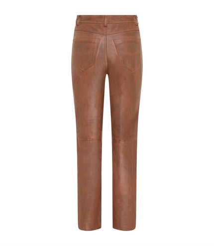 Womens Tan Lamb Leather 501 Biker Jeans - Ankara