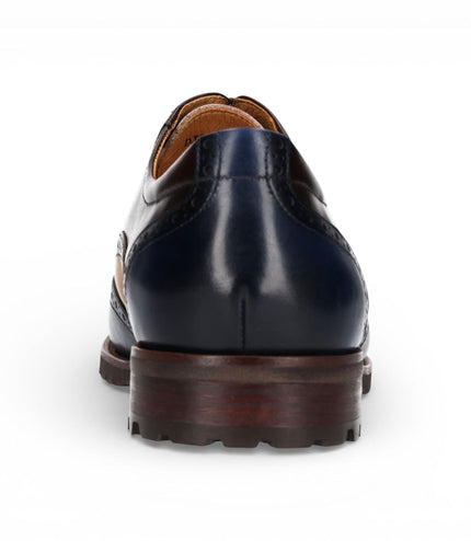 Lorenzo Conti Men's Blue Brown Leather Brogue Oxford DressShoes - Antonin 01