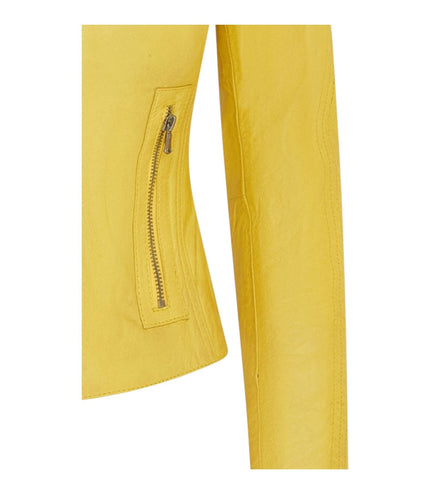 Womens Slim-Fit Leather Biker Jacket-Maldon - Yellow
