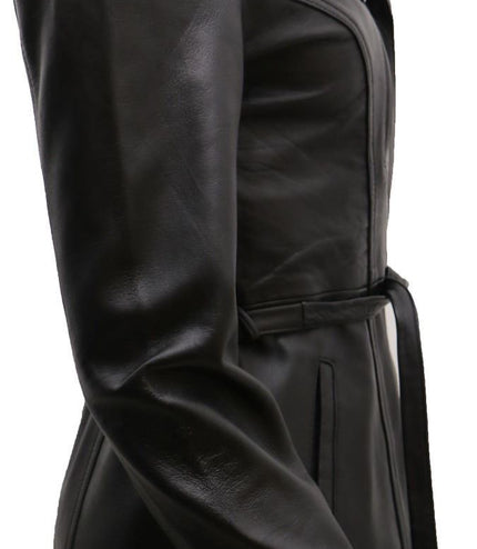 Womens Leather Long Biker Jacket-Muscat - Black
