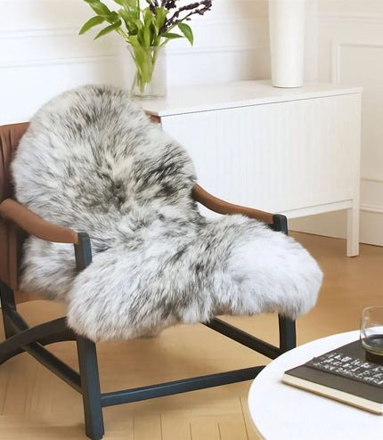 Genuine Black Wolf Tip Sheepskin Natural Silky Soft Fluffy Real Wool Rug