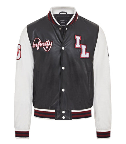 Mens Baseball Leather Letterman Bomber Jacket - Ashwood - Black
