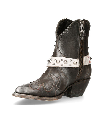 New Rock Grey Leather Pointed Cowboy Boots - WSTM004-S2