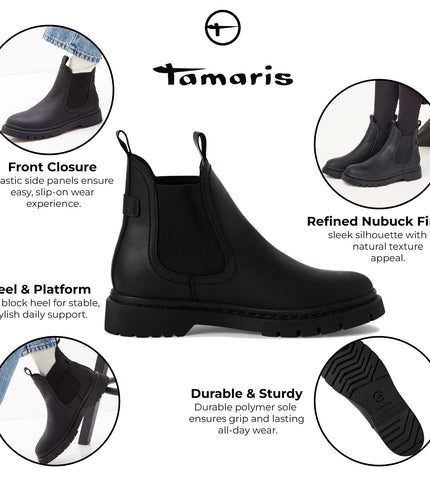 Tamaris Womens Black Leather Classic Chelsea Ankle Boots