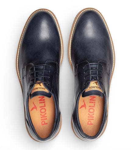 Pikolinos Men's Blue Leather Lace-Up Derby Comfort Shoes - Claret