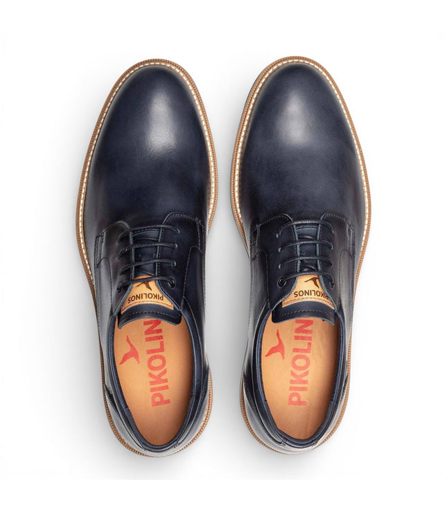 Pikolinos Men's Blue Leather Lace-Up Derby Comfort Shoes - Claret